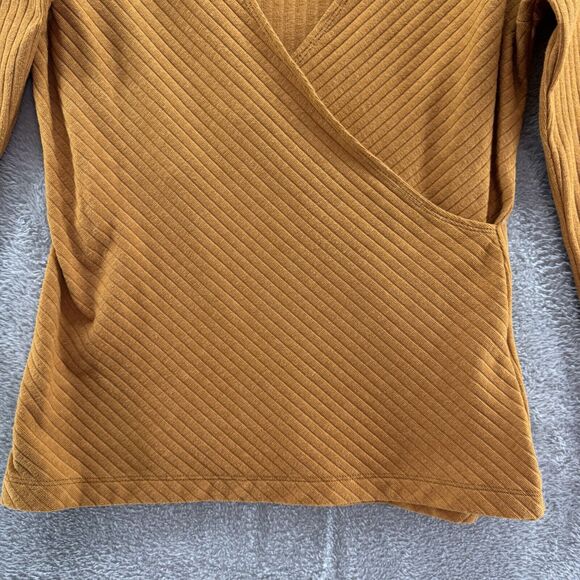 Maeve by Anthropologie Top Women S Mustard Rib Knit Surplice V-Neck Long Sleeve - Picture 4 of 13